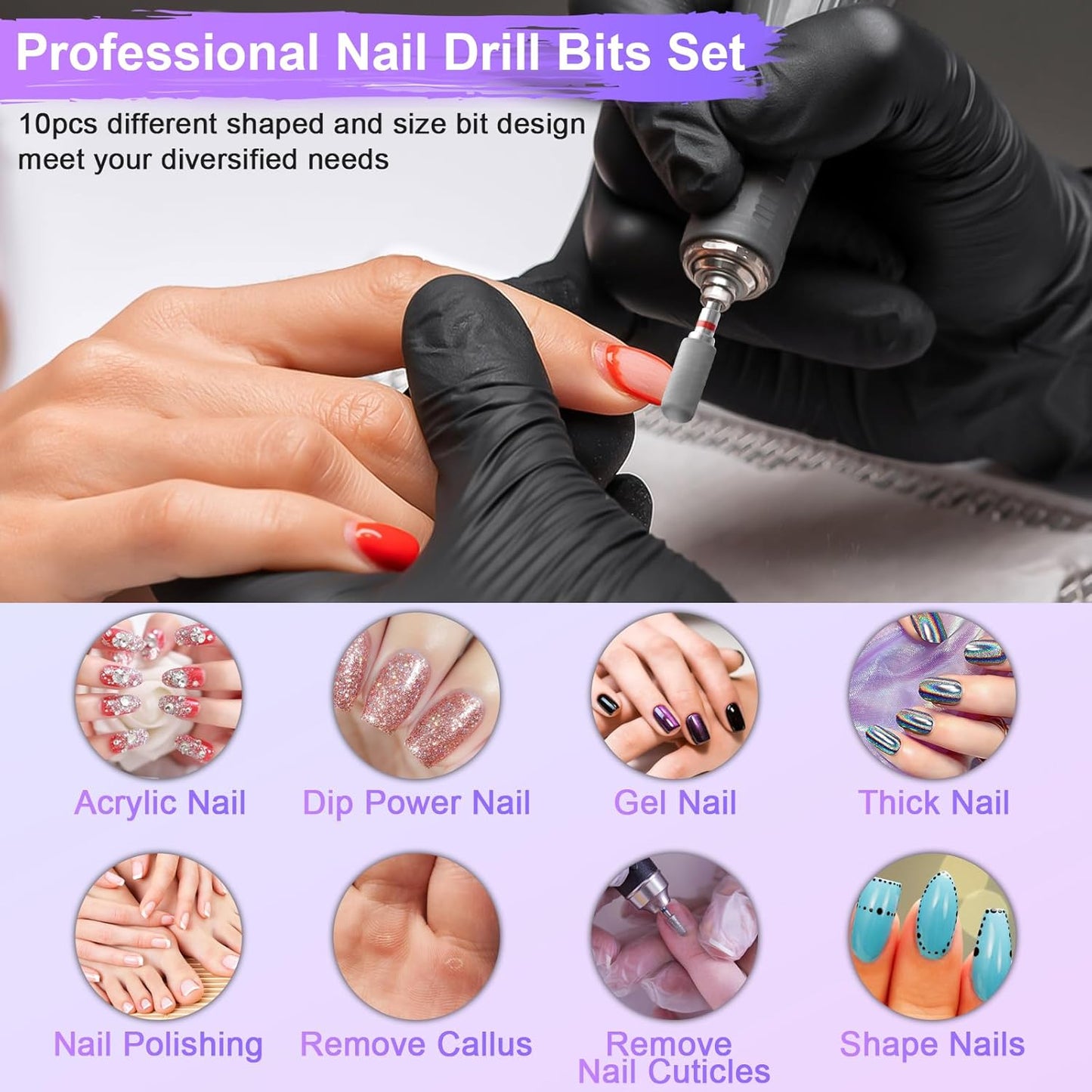 Diesisa 10PCS Nail Drill Bits Set - Tungsten Carbide Nail Bits for Acrylic Nails - 3/32" Shank Drill Bits Professional Electric Nail Bits For Nail Drill - Removal Bit Nail Drill for Home Salon-Red