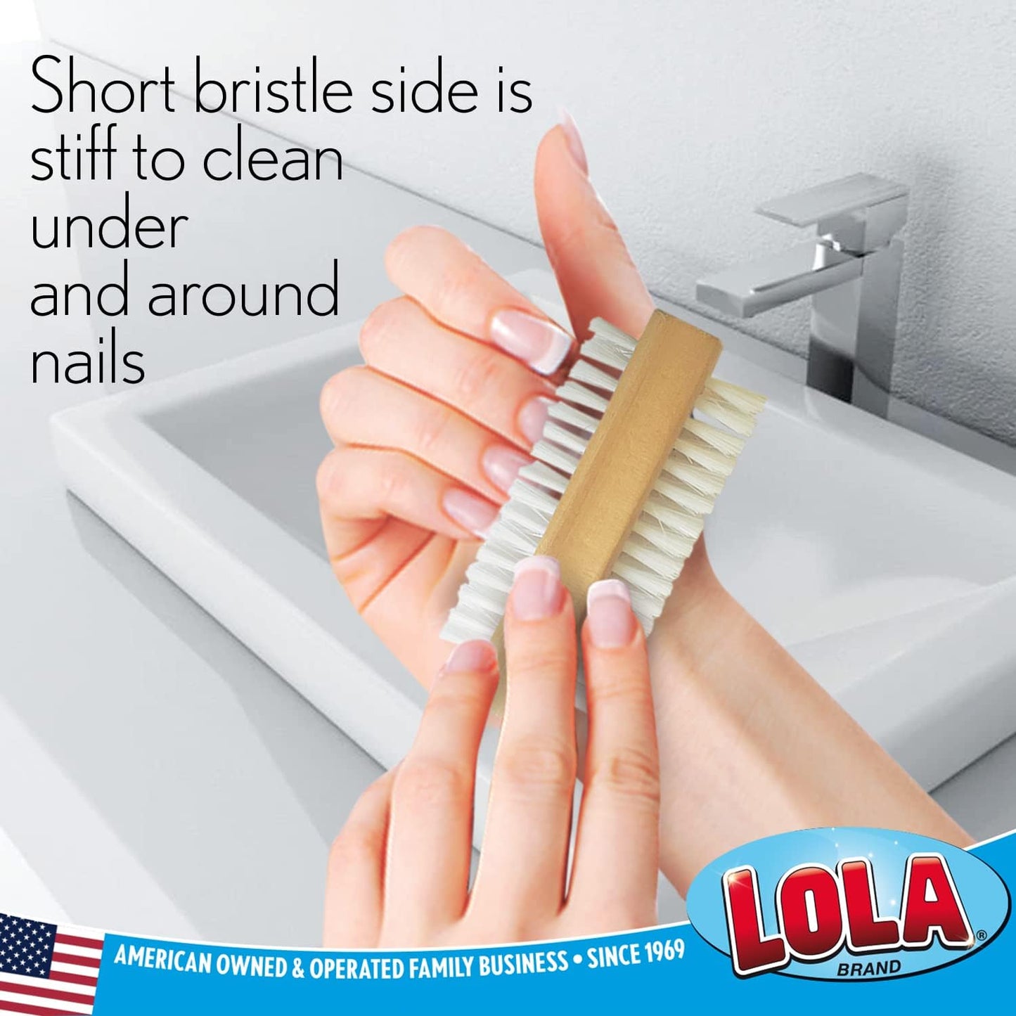 LOLA Classic Hand & Nail Wood Brush, 144 Pack, Heavy Duty 2 Sided Soft & Stiff Bristles, Cleans Hands, Fingernails, Feet & Toenails