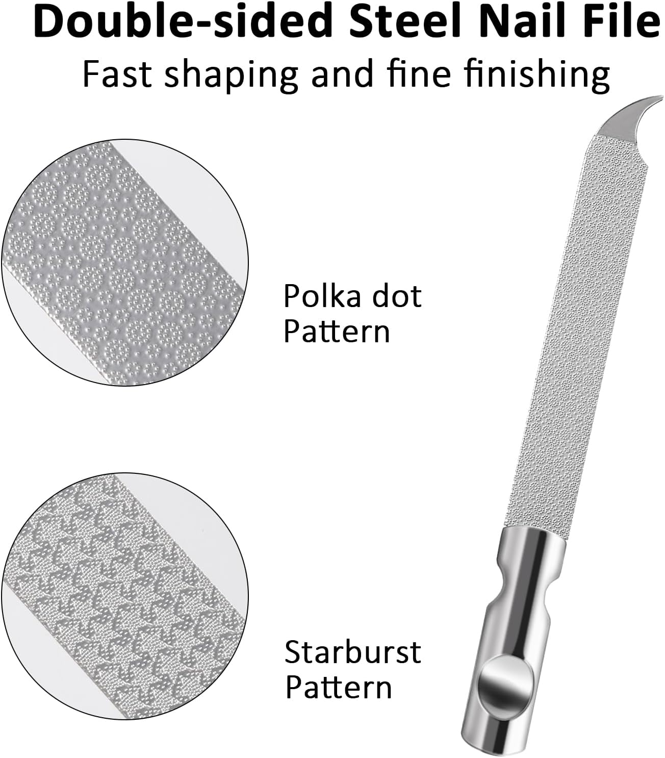 Metal Nail Files for Natural Nails, Mabor 2Pcs Stainless Steel Fingernail File with Pointed Tip Professional Double Sided Curved Filer for Nails Travel with PU Leather Case