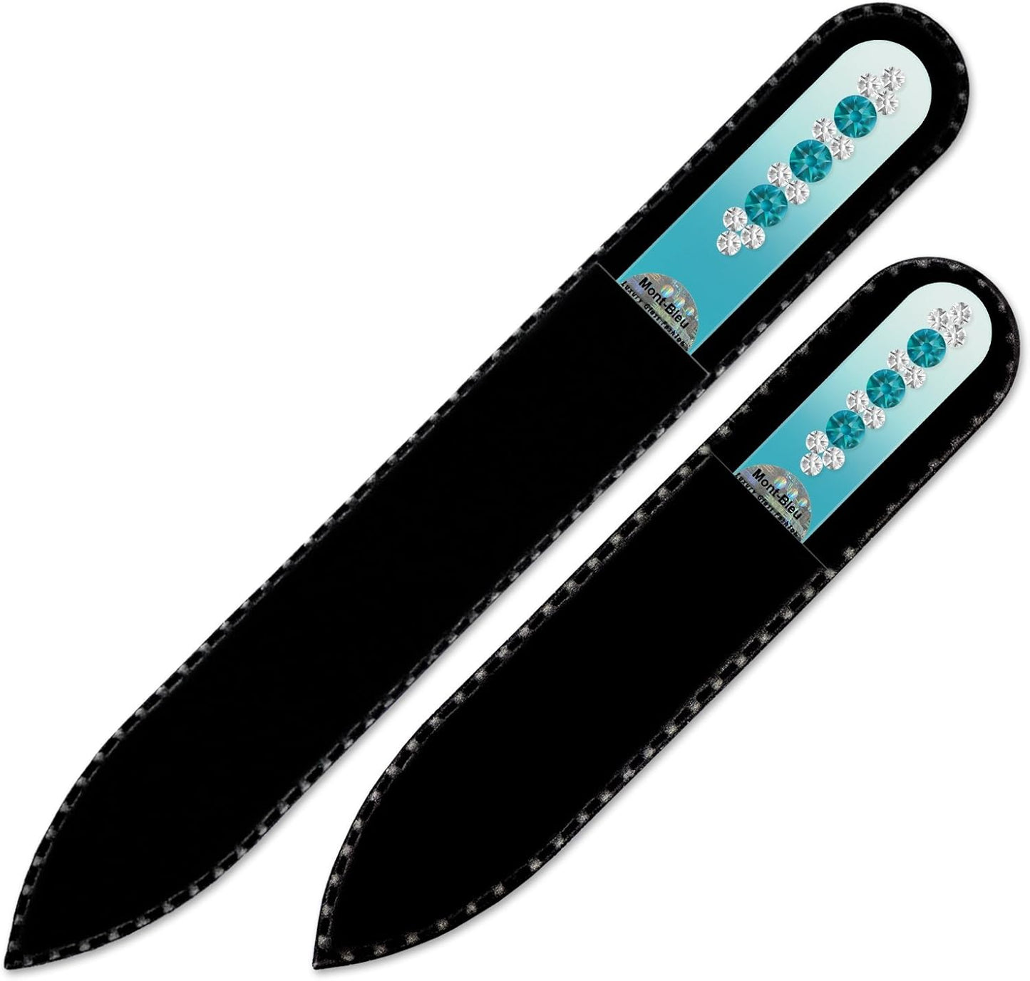 Crystal Glass Nail File - Mont Bleu Set of 2 Glass Nail Files Hand Decorated with Crystals - Handmade Gifts - Feels Great on Your Nails - Washable Nail Files - Gifts for Women