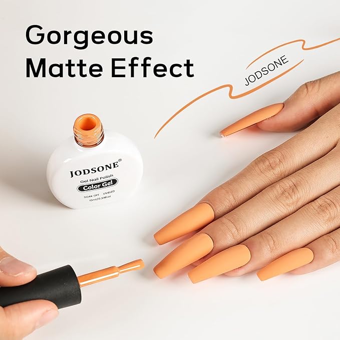 JODSONE Pale Orange Gel Nail Polish 10ml Soak Off LED Gel Polish Medium Orange Nail Color Salon Vegan & Cruelty-Free Quality Long-Lasting Need U V Lamp Curing