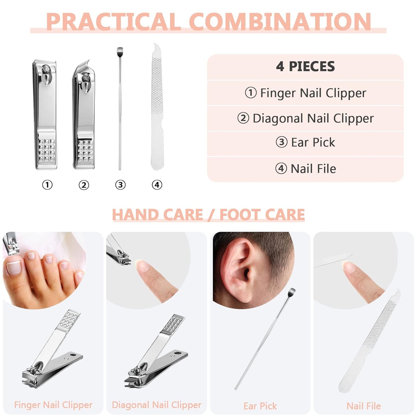 Lasnten 24 Set Christmas Manicure Set Bulk Nail Clippers Grooming Nail Kit Stainless Steel Professional Pedicure Kit Pedicure Tools with Travel Case Gifts for Xmas Men Women(4 in 1,Pink)