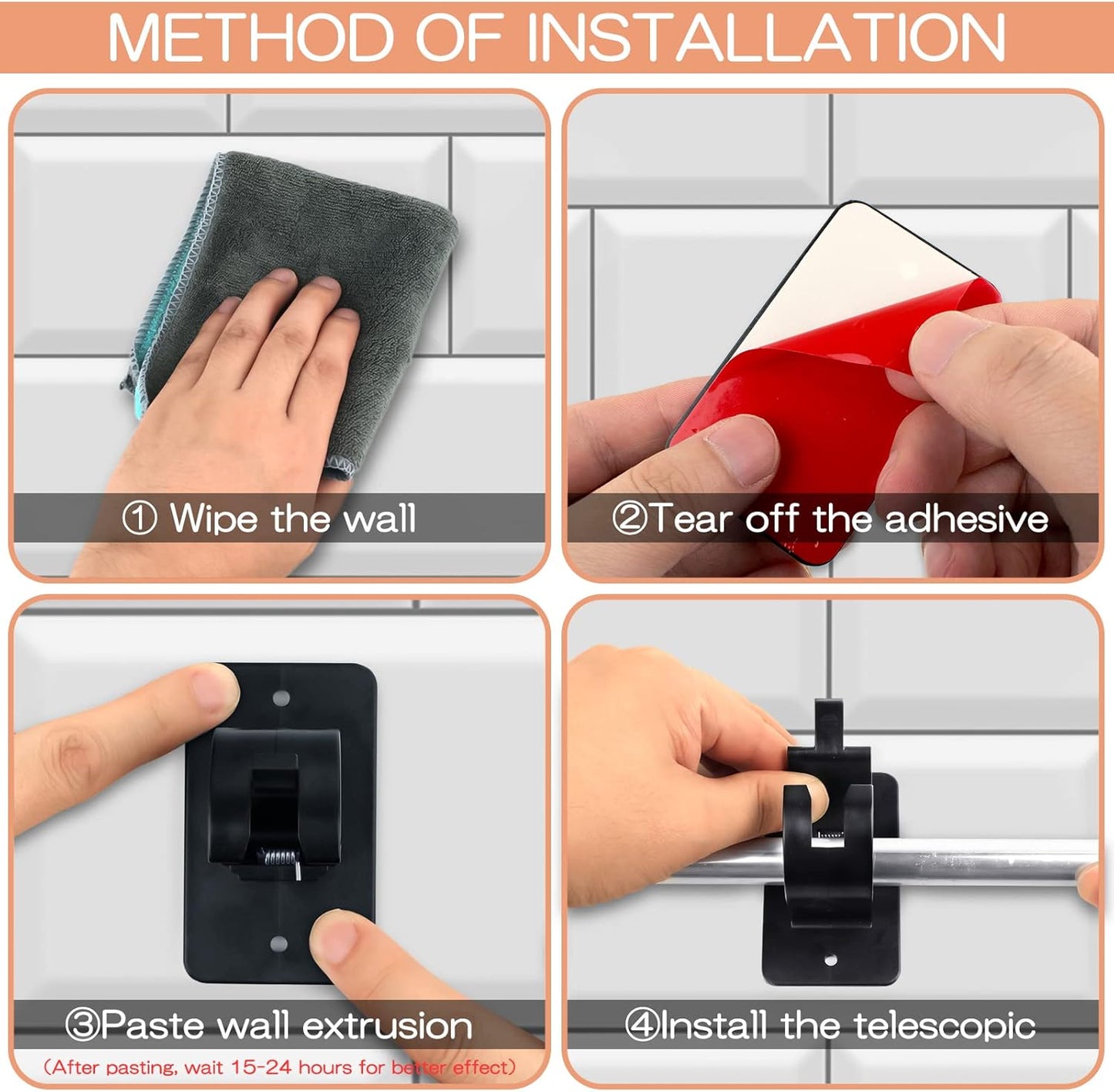 CIEMGNZOC 6-Pack Curtain Bracket Holders, Universal Self-Adhesive Wall Mounts, Fits 0.6'' to 1.5'' Rods, Black