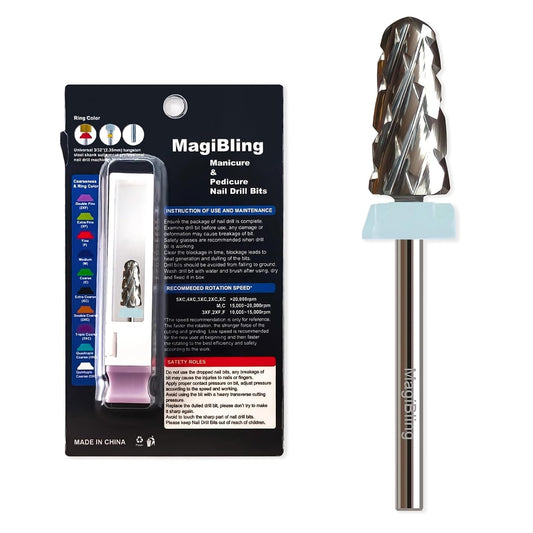 Super Cut Tapered Barrel 3/32'' Safety Tungsten Nail Drill Bits, Remove Gel Fast, Right handed, Suitable for Manicure Pedicure Cuticle Gel Polishing, Technicians Bits, Quadruple Coarse.