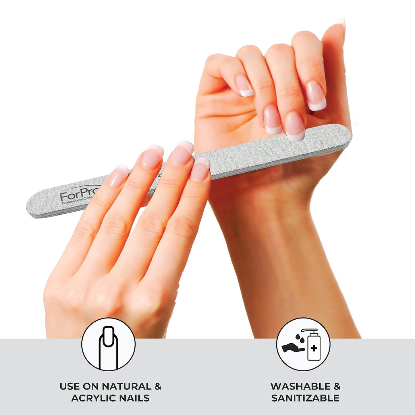 ForPro Professional Collection Zebra Foam Board, 100/180 Grit, Double-Sided Manicure Nail File, 7" L x .75" W 50-Count