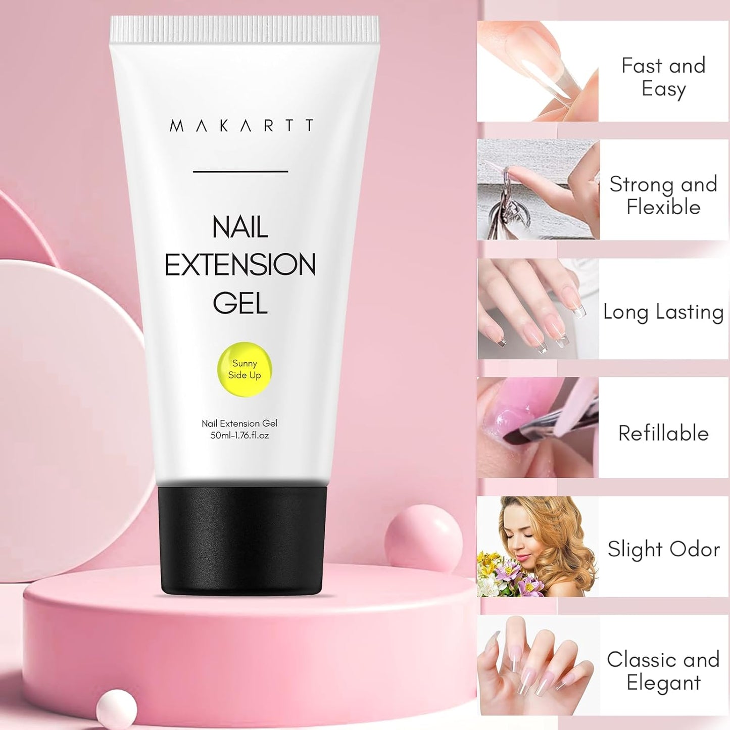 Makartt Poly Nail Gel-50ML Large-Bright Yellow Color, Strong Builder for Extension Overlay Strengthener 3D Diy, Multifunctional, Long-lasting for Nails French Manicures Home Salon-Sunny Side Up