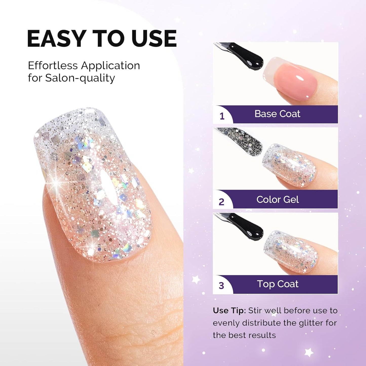 MelodySusie Galaliver Glitter Gel Nail Polish, 15ML Sparkly Shimmer Gel Polish Soak Off UV LED Cured Long Lasting Gift for Women DIY Nail Design Nail Art Manicure Colorful Silver X09