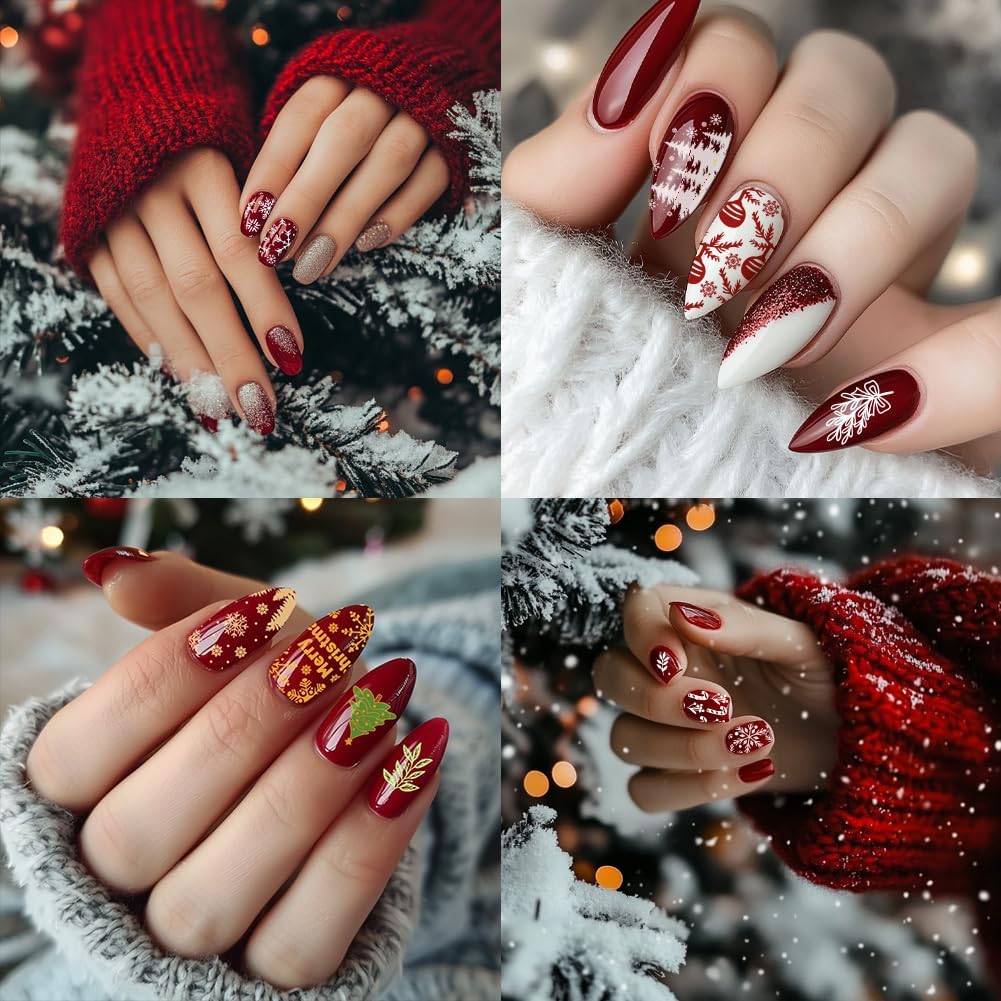 PH PandaHall Christmas Nail Art Plates 3pcs Nail Stamping Plate Winter Snowflake Santa Tree Bell Snowman Image Plate Nails Art Design Stamp Kit for DIY Nails Art Templates Reusable Template Design