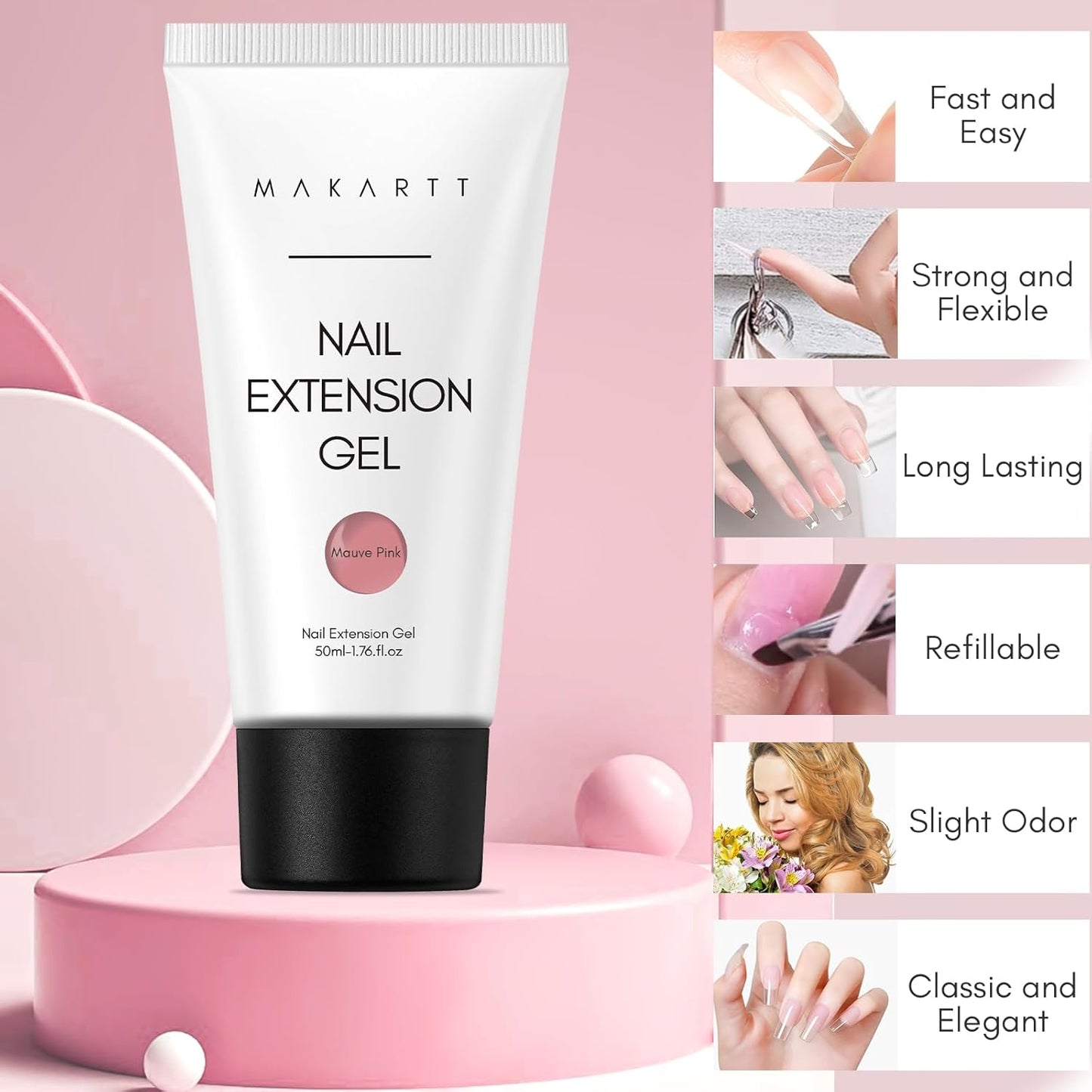 Makartt Poly Nail Gel Hema-Free 50ML Builder, Elegant Colored for Extension Strengthener 3D Diy,Resistent Hard Gel, Large Capacity Manicure Design Home Salon-Mauve Pink