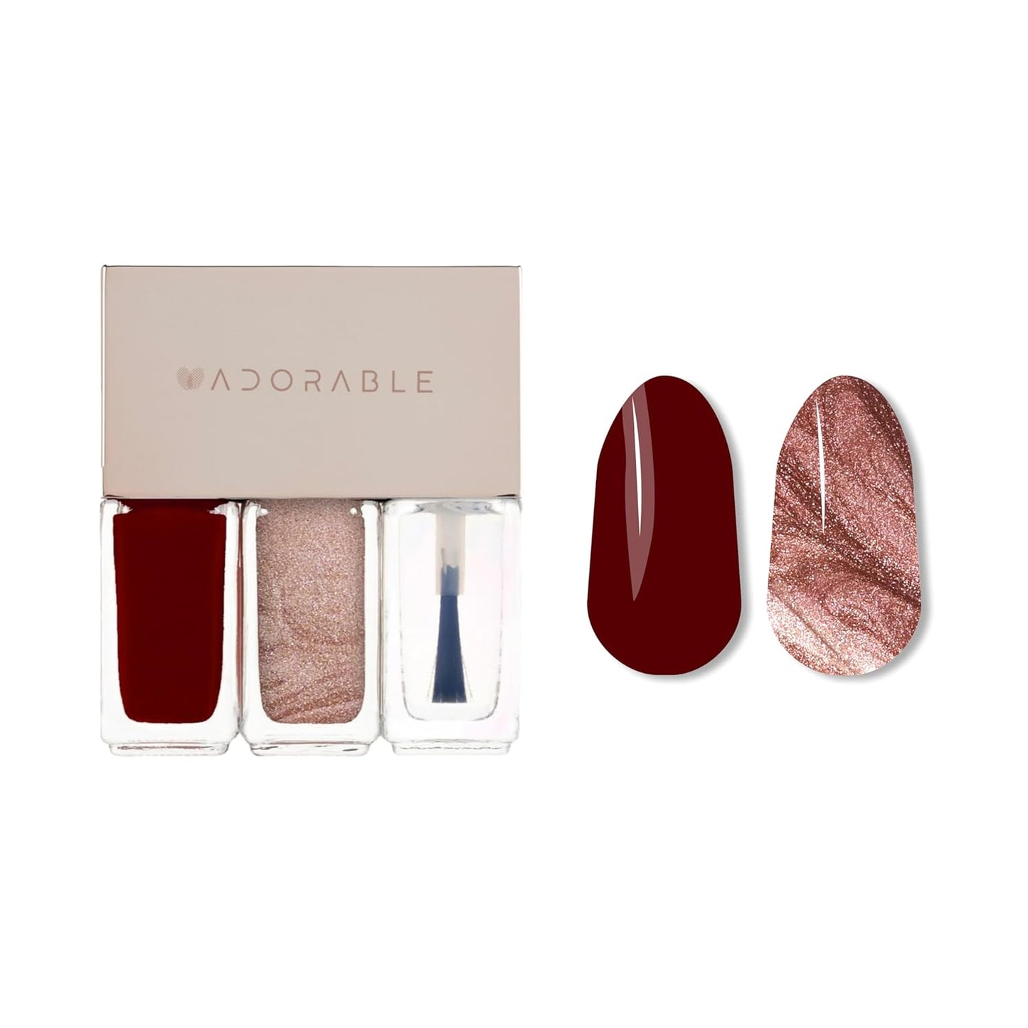 Breathable Halal Vegan Nail Polish – Water-Based 3pc Set (Burgundy + Metallic Rose Gold + Clear Top Coat) | Non-Toxic, Eco-Friendly, 0.51 fl oz