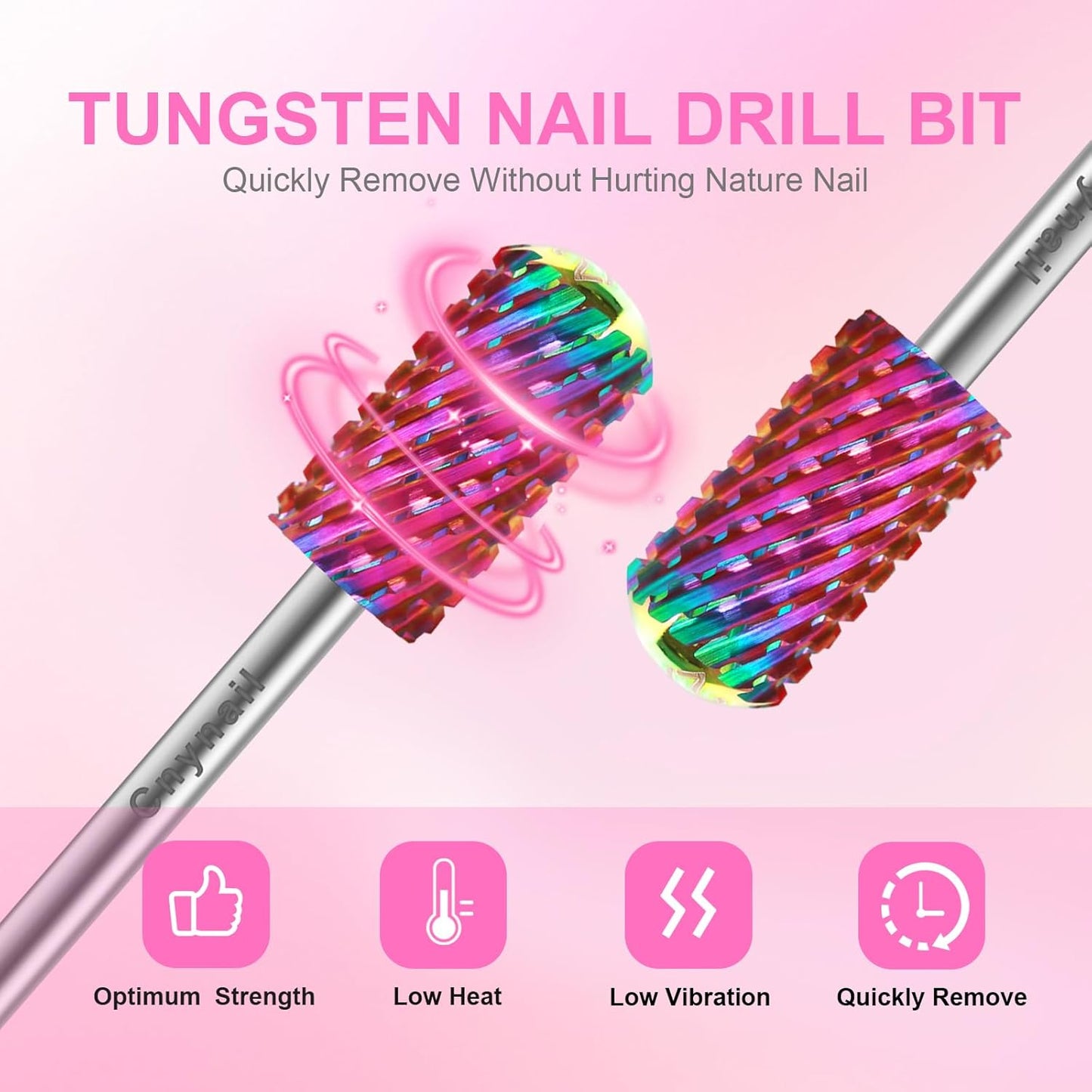 3/32" 2PCS Large Barrel Smooth Round Top Tungsten Carbide Nail Drill Bit Safety Bit for Gel & Acrylic Removal, 2-Way Rotating Efile Tip, Salon Electric File Accessory (XXC Grit, Multicolor)