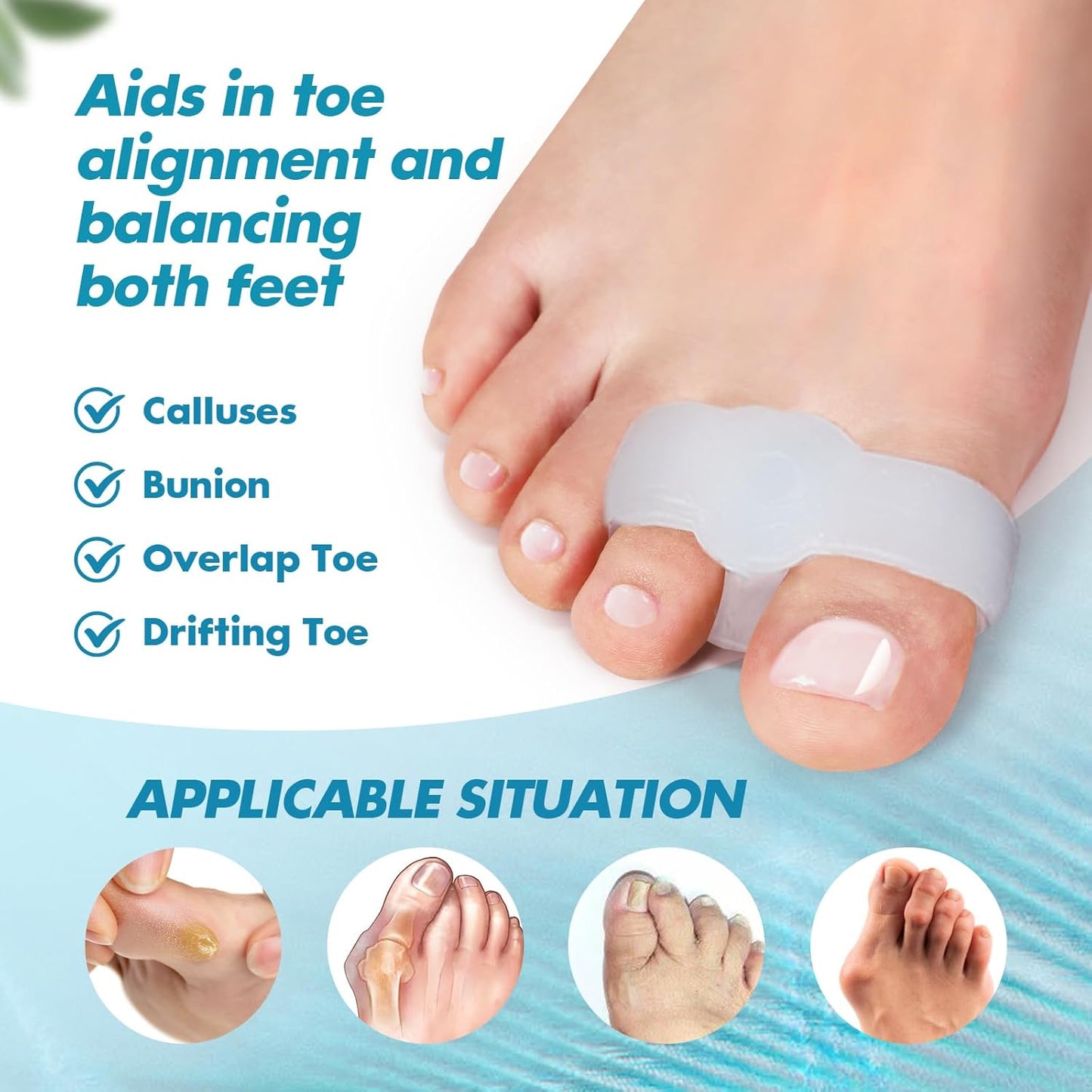Pack of 12 Bunion Toe Separators Corrector for Big Toe, (0.29" Thick) Gel Toe Separators for Women Overlapping Toes with 2 Loops, Silicone Toe Spacers for Men Bunion for Alignment Feet(White)