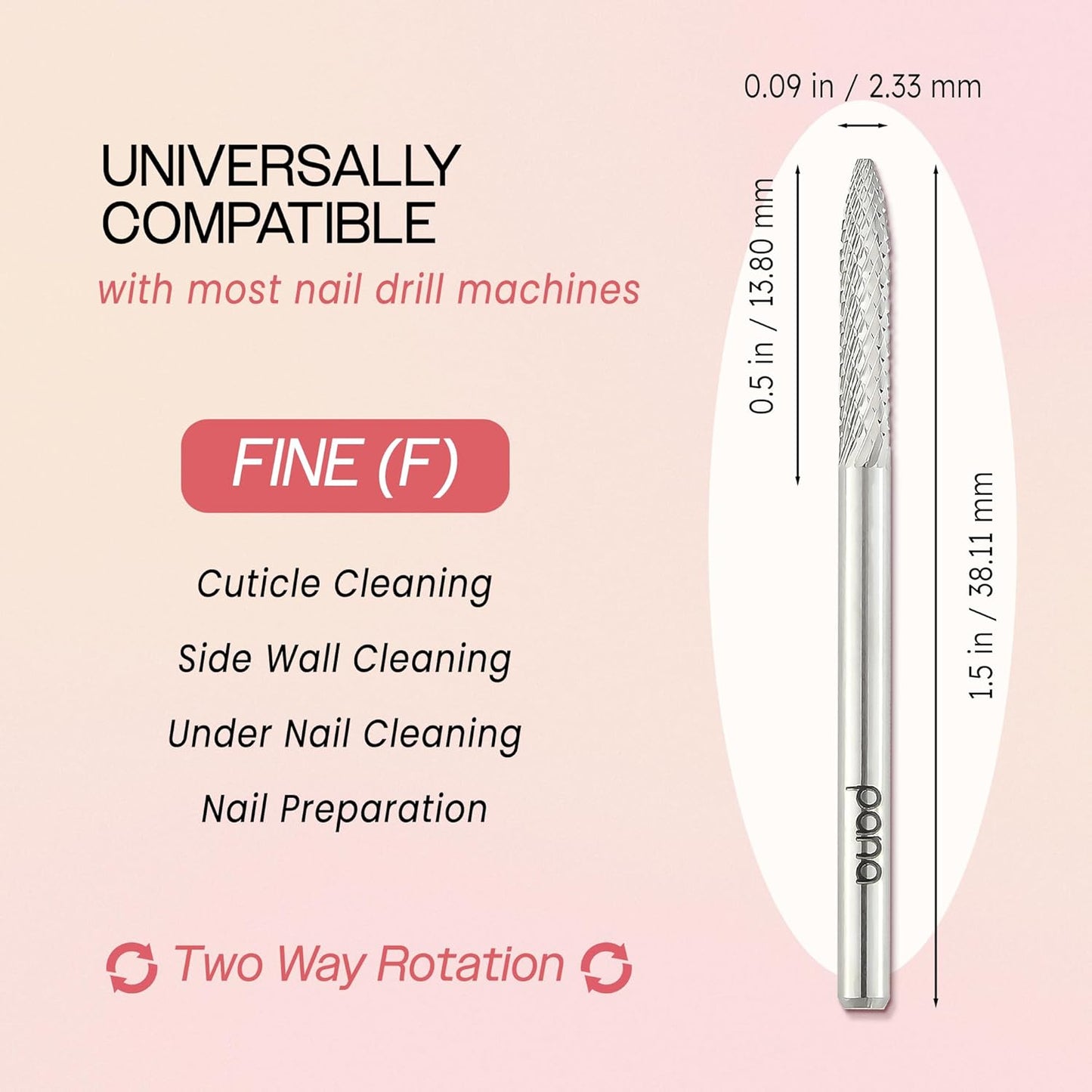 Pana 3/32" Under Nail Cleaner Safety Nail Carbide Bit - For Electric Dremel Drill Machine (Fine, Silver)
