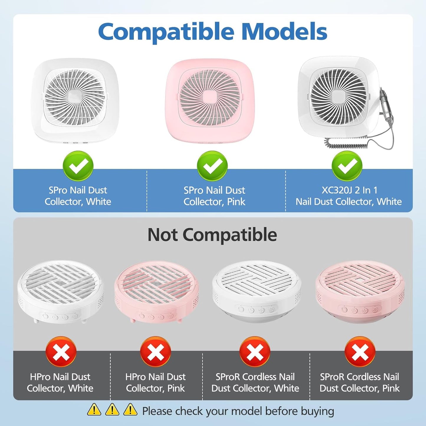 4 Pack Nail Dust Collector Replacement Filter Compatible with MelodySusie Nail Dust Collectors, Models SPro/ XC320J, Attach 99% of Nail Dust and Fly Ash, Reusable Acrylic Nail Tool, White