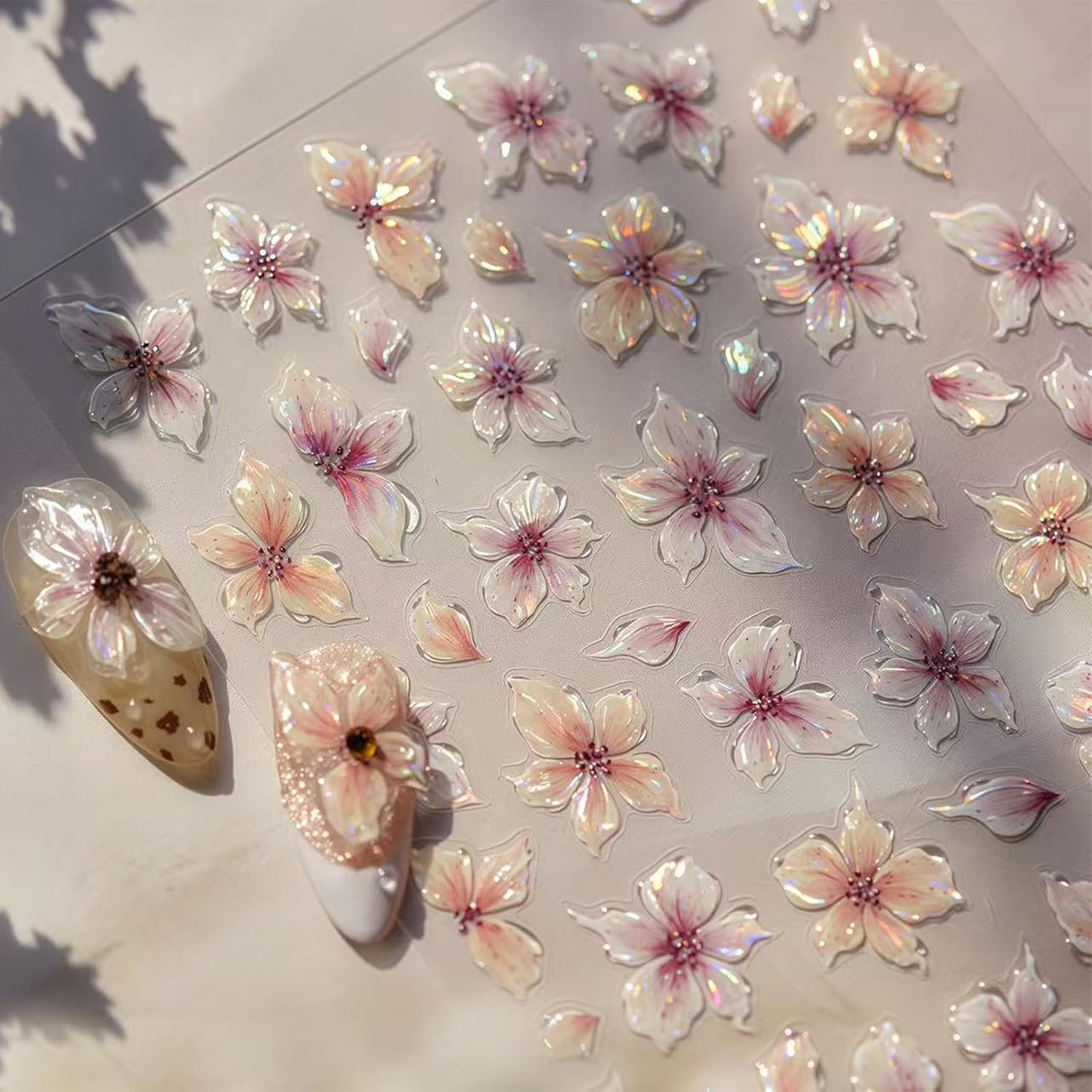 Lily Flower Nail Art Stickers 5D Embossed Jelly Five Petal Lily Flower Self-Adhesive Pegatinas Uñas Summer Colorful Hibiscus Floral Design Nails Decals for Women Spring Floral Manicure Decoration
