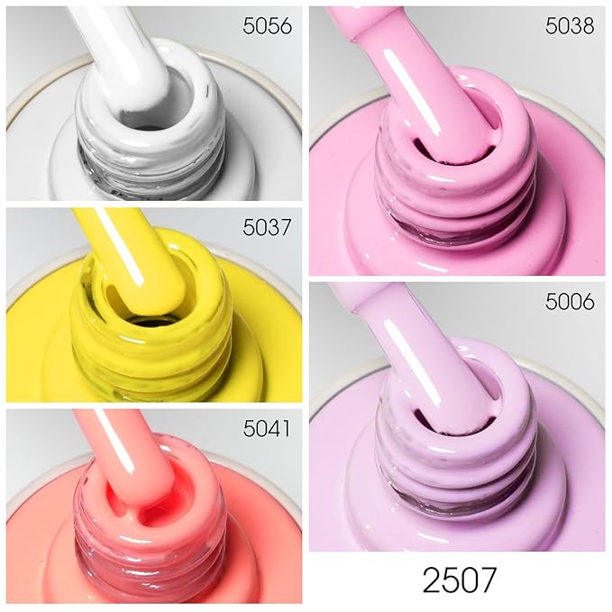 VENALISA 10 ML Gel Nail Polish Set with DIY Nail tips Kit, 5 Pcs White Yellow Pink Light Purple Gel Polish Color High Gloss Soak Off U V Nail Manicure Salon DIY