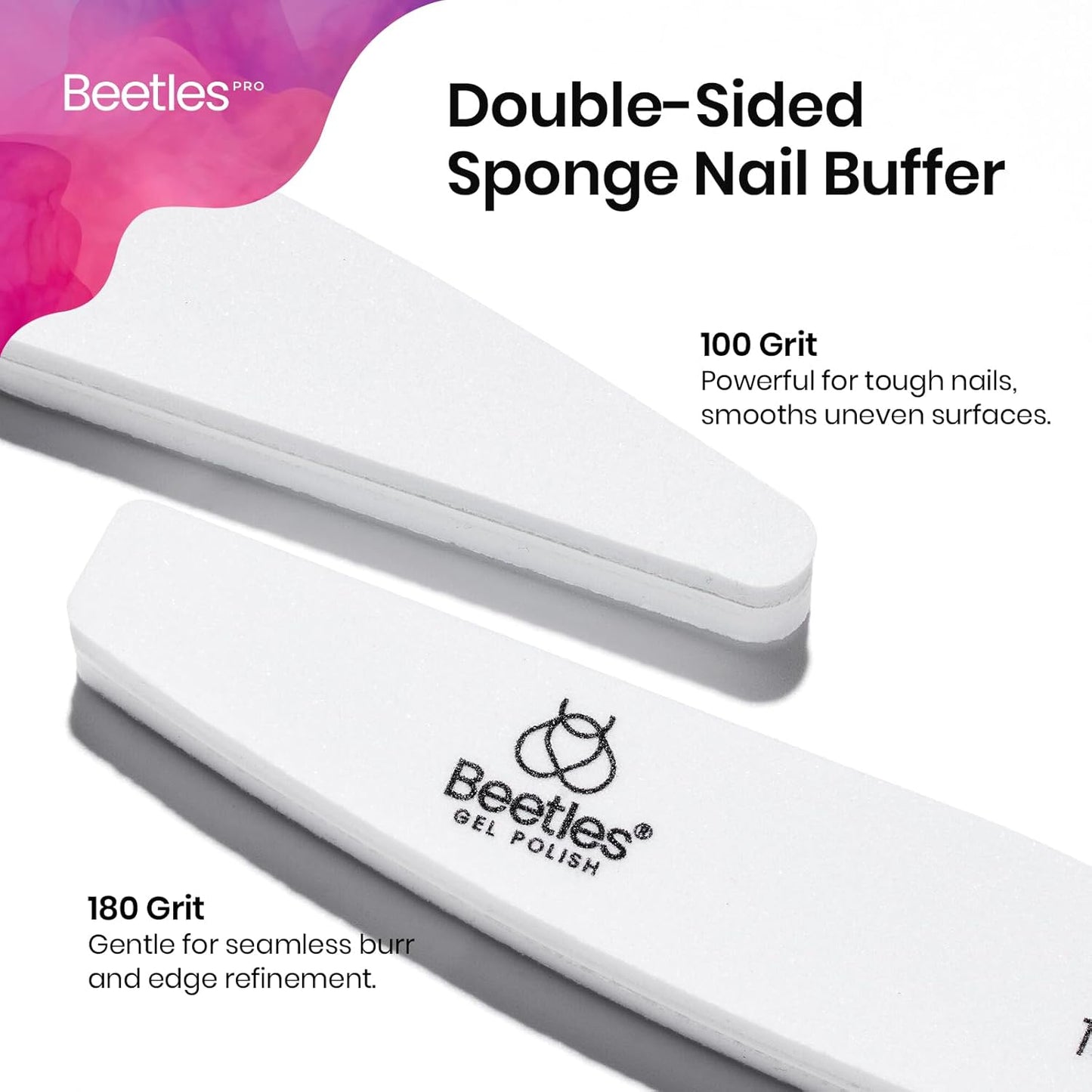 Beetles Pro 10-Pcs Nail File Nail Buffer – Professional 100/180 Grit Double Sides Sponge Nails Files and Buffers Emery Boards Prep Tool for Acrylic, Gel & Natural Nails – Salon Quality Manicure Tool
