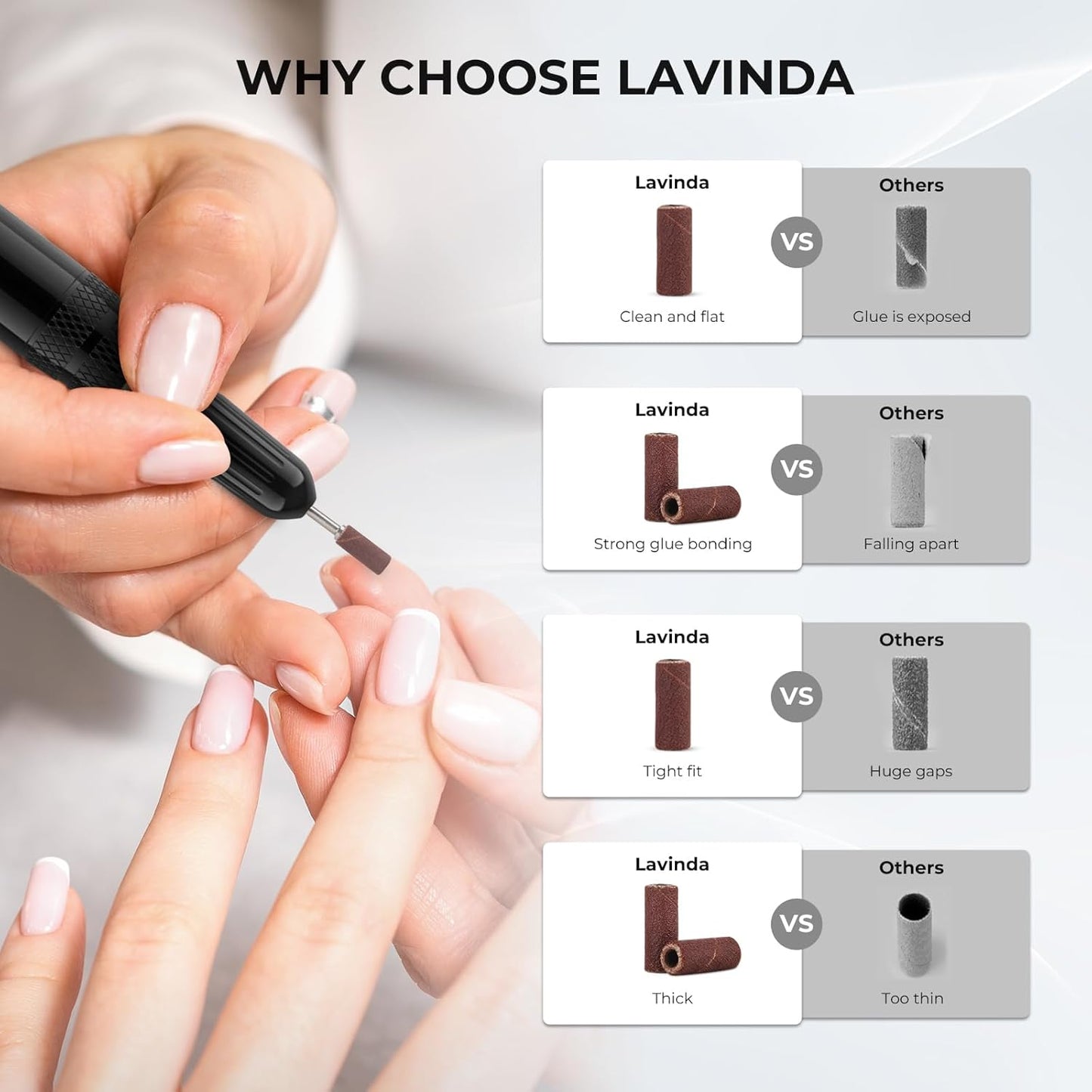 Lavinda Small Sanding Bands for Nail Drill with 3.1mm Mandrel Bit, 80 Piece Set Coarse Mini Sanding Bands Nail Drill Bits for Acrylic Nails Gel Manicures and Pedicures (80 Grit, Brown)