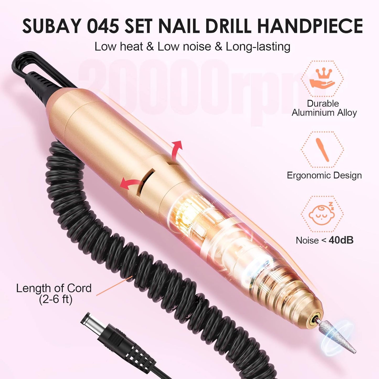 Subway Professional Nail Drill Machine - Electric File for Acrylic and Gel Nails, 20000RPM - Manicure Pedicure Tools for Professionals and Beginners