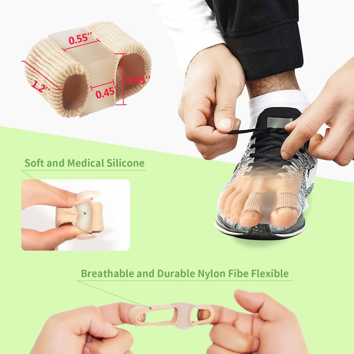 Niupiour Gel Bunion Toe Separators W/Fabric Lining for Big Toe, Silicone Toe Spacers Bunion Correctors for Overlapping Toe, Breathable Toe Corrector Protector for Women and Men, Relieve Foot Pain