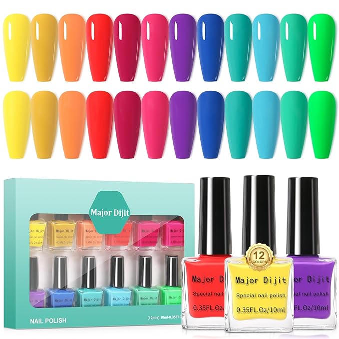 DouborQ 12 Color Nail Polish Set Neno Air Dry 12 Bright Colors 0.35oz Regular Nail Polish Kit Spring Summer Gift Set for Women
