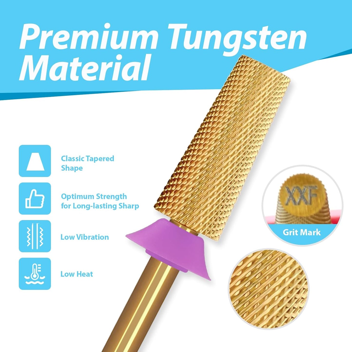 Tungsten Carbide Cross Cut Small Tapered Barrel Nail Drill Bits, Professional 3/32'' Safety Bits, Both Hands Use, Remove Gel Fast, Manicure Pedicure Cuticle Gel Polishing, Double Fine.