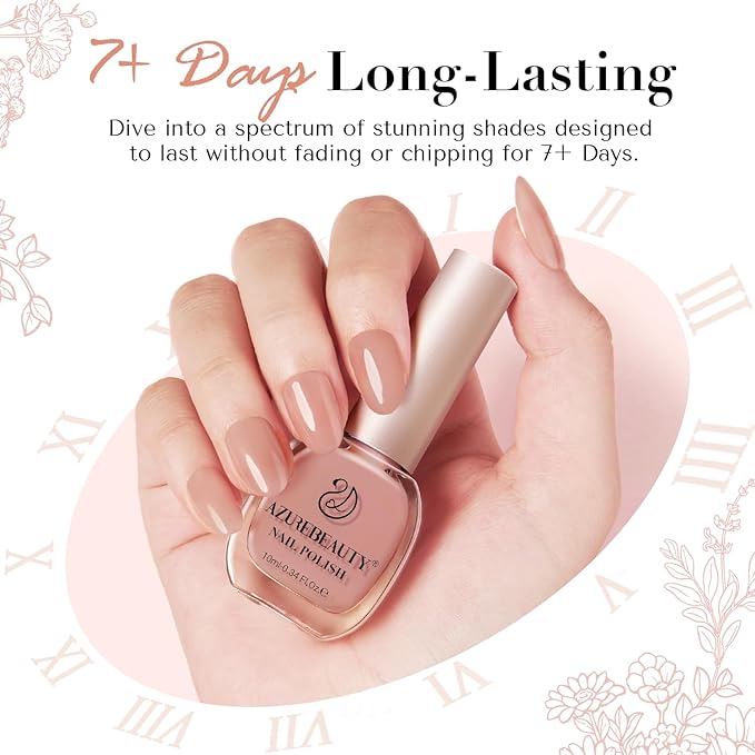 AZUREBEAUTY Nude Nail Polish Set, Light Brown Nail Polish Quick Dry Natural Infinite Shine Nail Lacquer Fingernail Polish Kit Salon-Quality for Women 2 PCS 0.34 oz Each