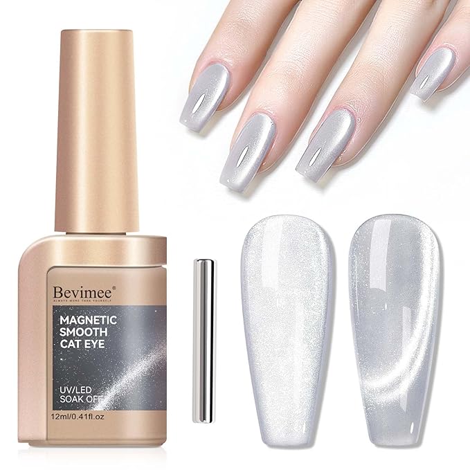Cat Eye Gel Nail Polish, Magentic Nail Polish With Magnet Silver Translucent Glitter Clear Shimmer UV Gel Holographic For Salon DIY At Home