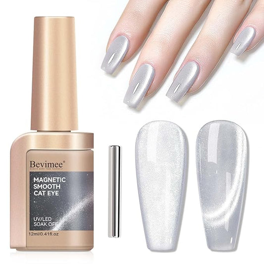 Cat Eye Gel Nail Polish, Magentic Nail Polish With Magnet Silver Translucent Glitter Clear Shimmer UV Gel Holographic For Salon DIY At Home