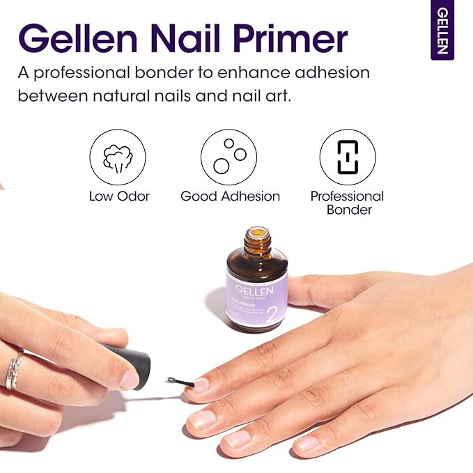 GELLEN Nail Primer No Lift 15ml Hema-Free Acid-free Primer Fast Air Dry Superior Protein Nail Prep Bond Foundation for UV Gel Nail Polish, Press-on Nails and Acrylic Powder Salon DIY Nail Supplies