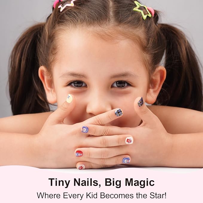DANNI & TONI Kids Gel Nail Strips Bunny Poker Red Blue Salon-Quality Peel & Stick Manicure for Children (Age 6+)– Safe, Long-Lasting, Easy to Apply |Royal Sip