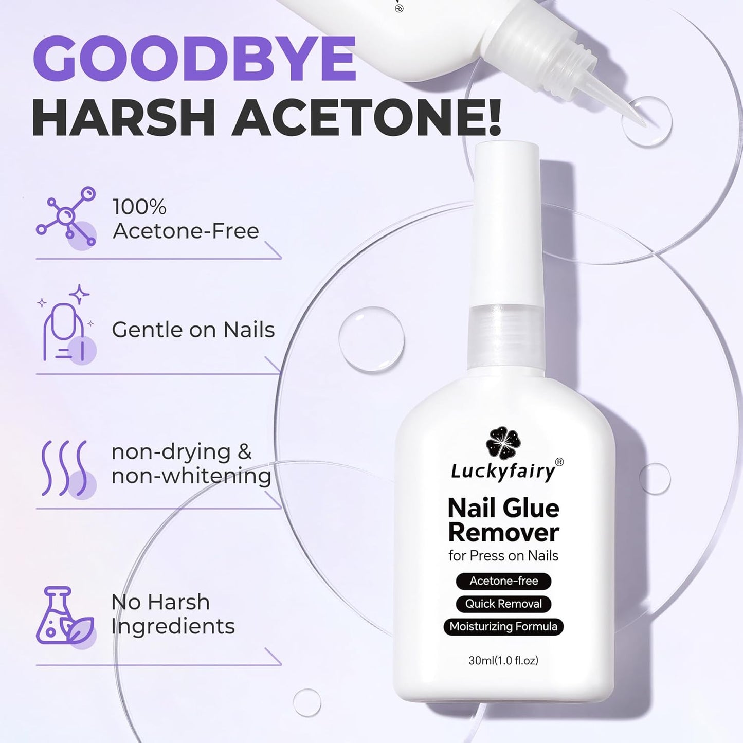 30ml Nail Glue Remover: Multi-functional Press On Nail Remover, Gentle Non-Acetone Nail Polish Remover for Gel Nails Tips, Quick Easy Removal Glueoff, Not for Gel Polish