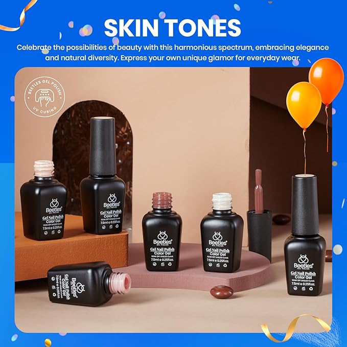 beetles Fall Gel Polish Set - Skin Tones Collection Nude Brown 6 Colors Gel, Polka Dot Nails Design Neutral Polish Soak off Uv Led Lamp Needed Manicure Diy Home