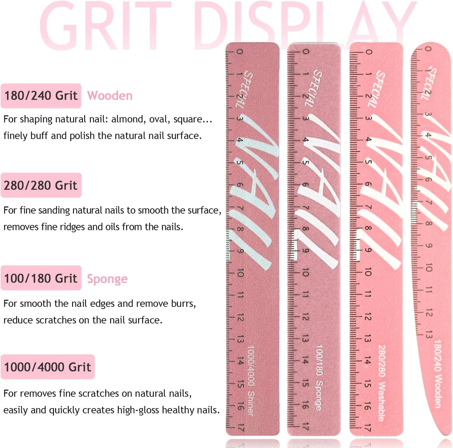 Nail Files and Buffers, 8 Pcs Nail Files for Natural Nails Emery Boards Nail Filer Professional Fingernail Files 80/100/150/180/240/280/1000/4000 Grit Nail File Set,Manicure Salon Tools