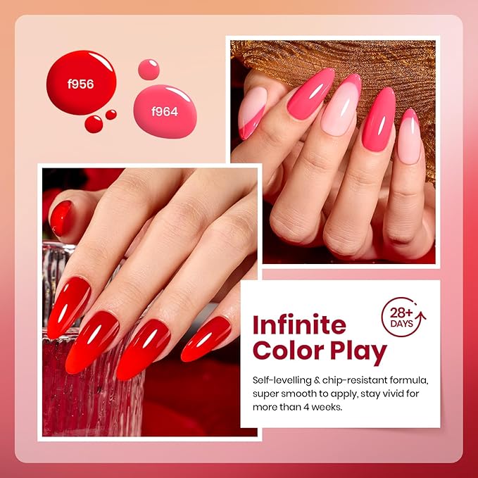 Beetles Red Gel Nail Polish Set - Crimson Horizon 6 Colors Winter Gel Polish Kit Burgundy Bloody Red Pink Colors Soak off UV LED Lamp Needed Manicure DIY Home Gifts for Women