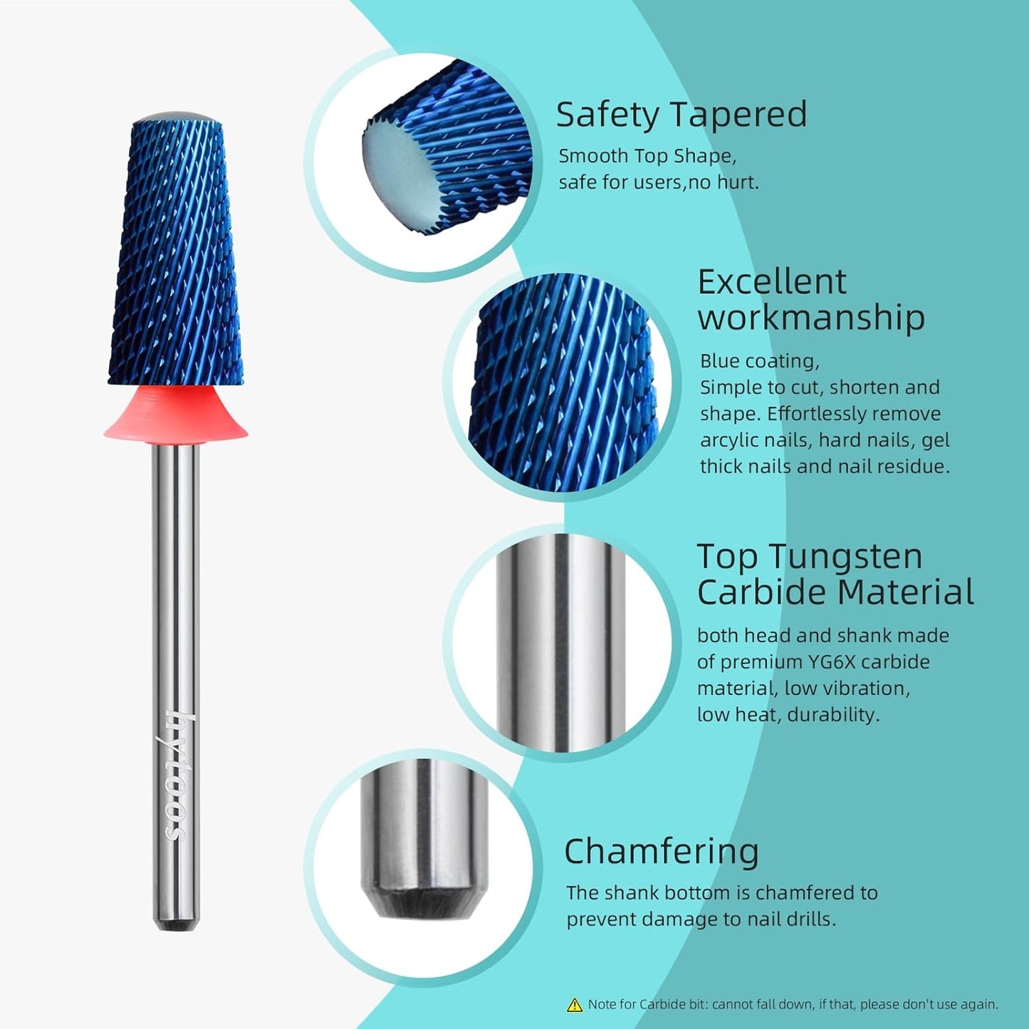Fine Safety Tapered Nail Drill Bits, Blue Nano Smooth Top Barrel Nail Bit, 3/32 Two-way Carbide Drill Bits for Nails, Electric Drills Files Accessories Removal Manicure Soft Gel