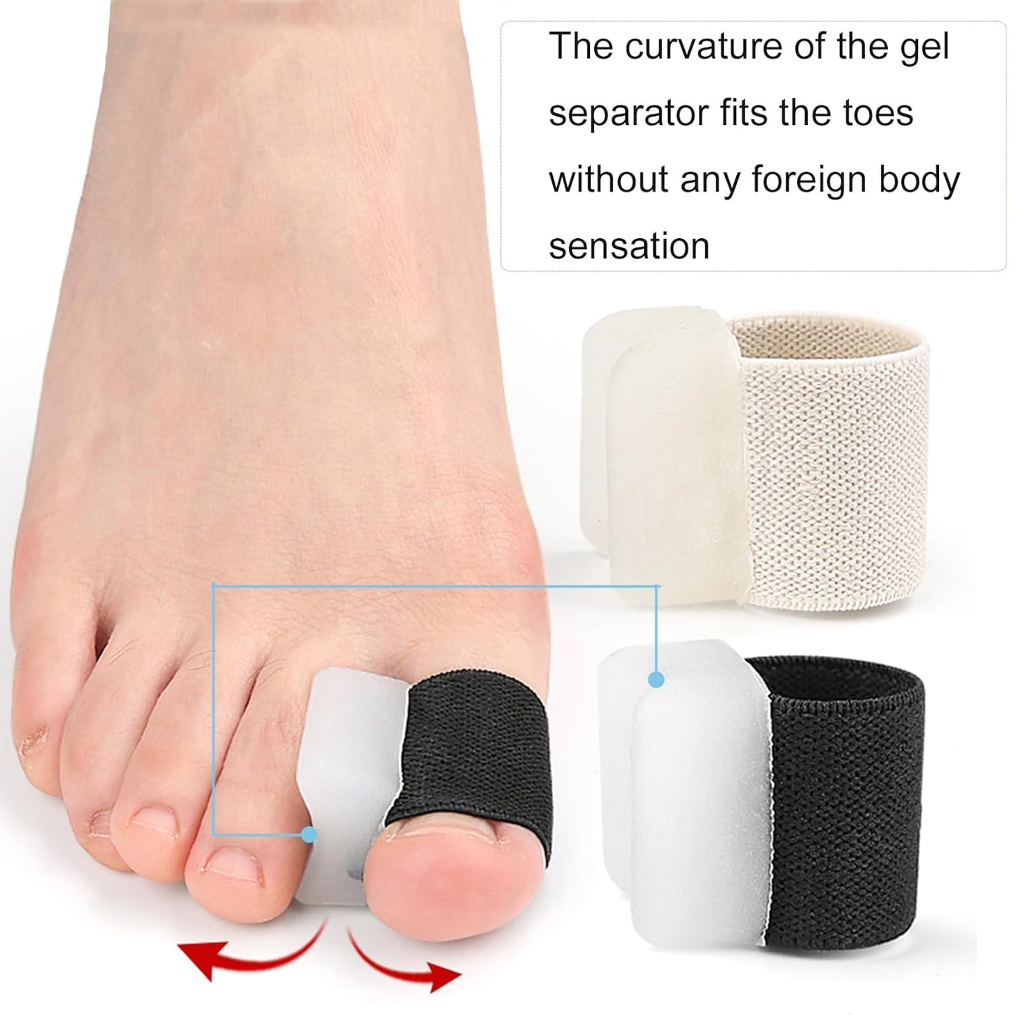 8 Pack Big Toe Spacers Toe Separators for Women Men, Sweat-Absorbent Elasticated Strap Designed and Non-Slip Toe Separators That Do Not Come Off Easily for Overlapping Toes Bunion Correct Toes