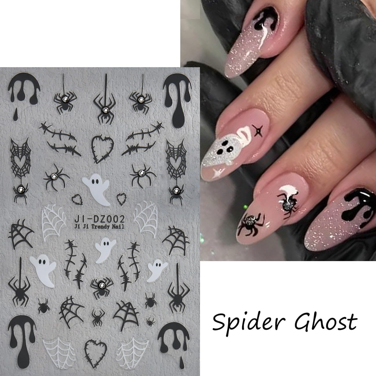 Halloween Nail Sticker 6Sheets Dark Halloween Crystal Star Spider Web Ghost Skull Nail Stickers for Nail Art,Halloween Pumpkin Nail Decals 3D Design Self-Adhesive Nail Supplies DIY Manicure Decoration
