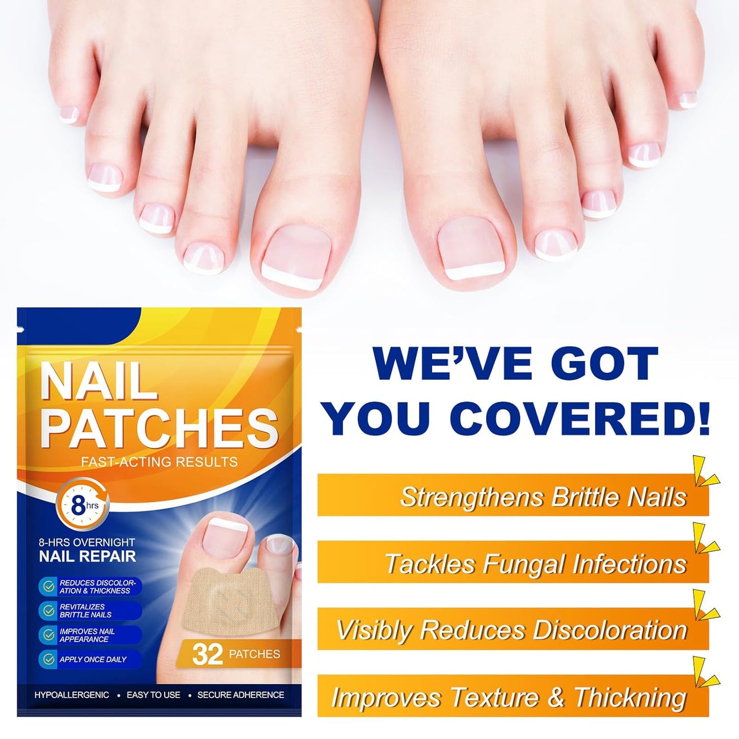 Toenail Treatment Extra Strength-8-Hrs Overnight Nail Repair,ingrown toenail treatment,Strengthens Brittle Nails,Improves Texture & Thickening Hypoallergenic Easy (64 Patch)