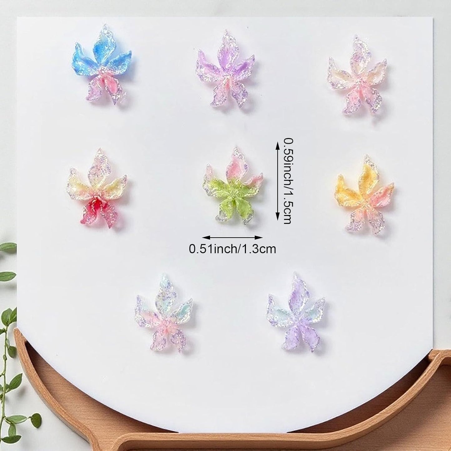 3D Crystal Flower Nail Charms, 100 Pieces Mixed Color Spring Floral Rhinestones, Hawaii Style Nail Art Decorations with Golden Beads