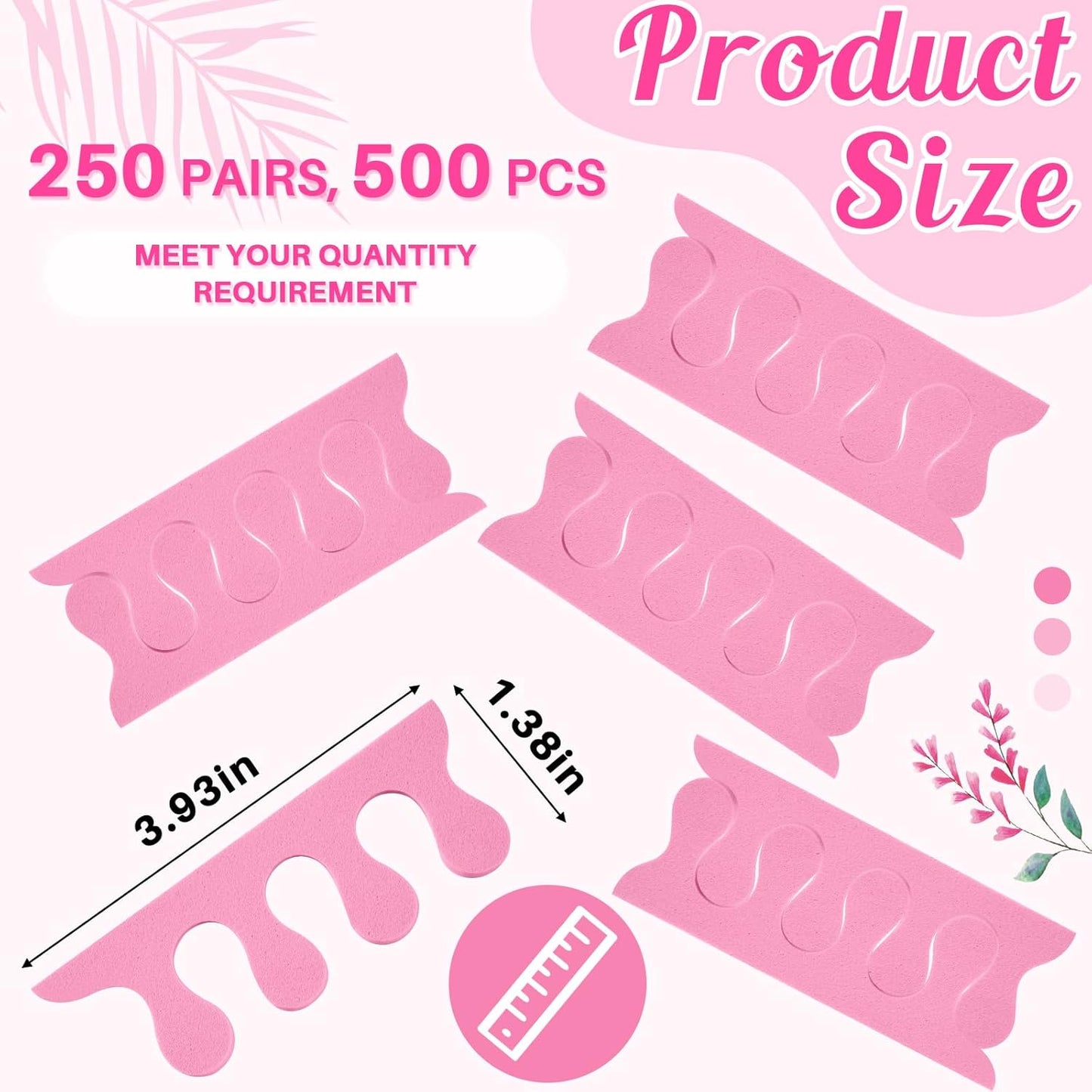 Mumufy 500 Pcs (250 Pairs) Sponge Toe Separators Pedicure Tool Kit Soft Toe Spacers for Pedicures Spreaders Finger Dividers for Women Men Feet Nail Manicure Toenails Art Painting Polish Spa(Pink)