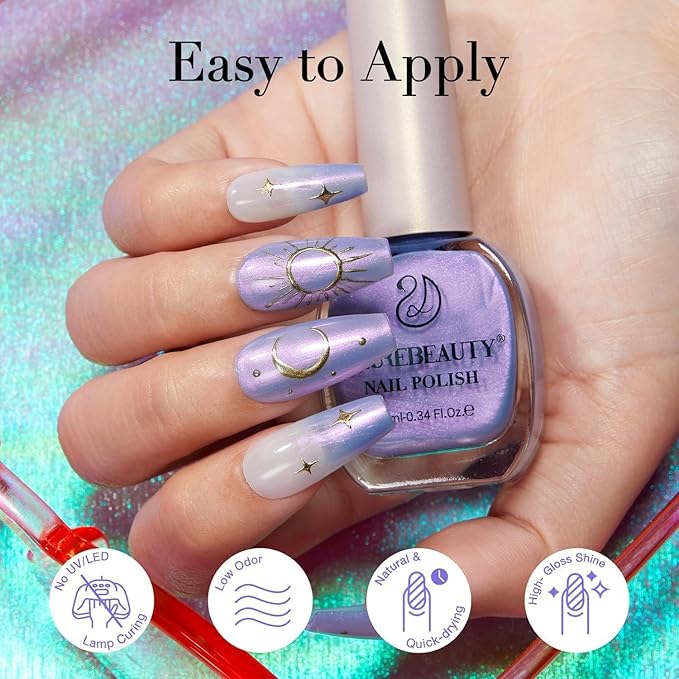 AZUREBEAUTY Pearl Shine Iridescent Shimmer Purple Violet Nude Coral Glitter Orange 8 Colors Nail Polish Set, Quick Dry, Perfect for Women Manicure Nail Art DIY Salon