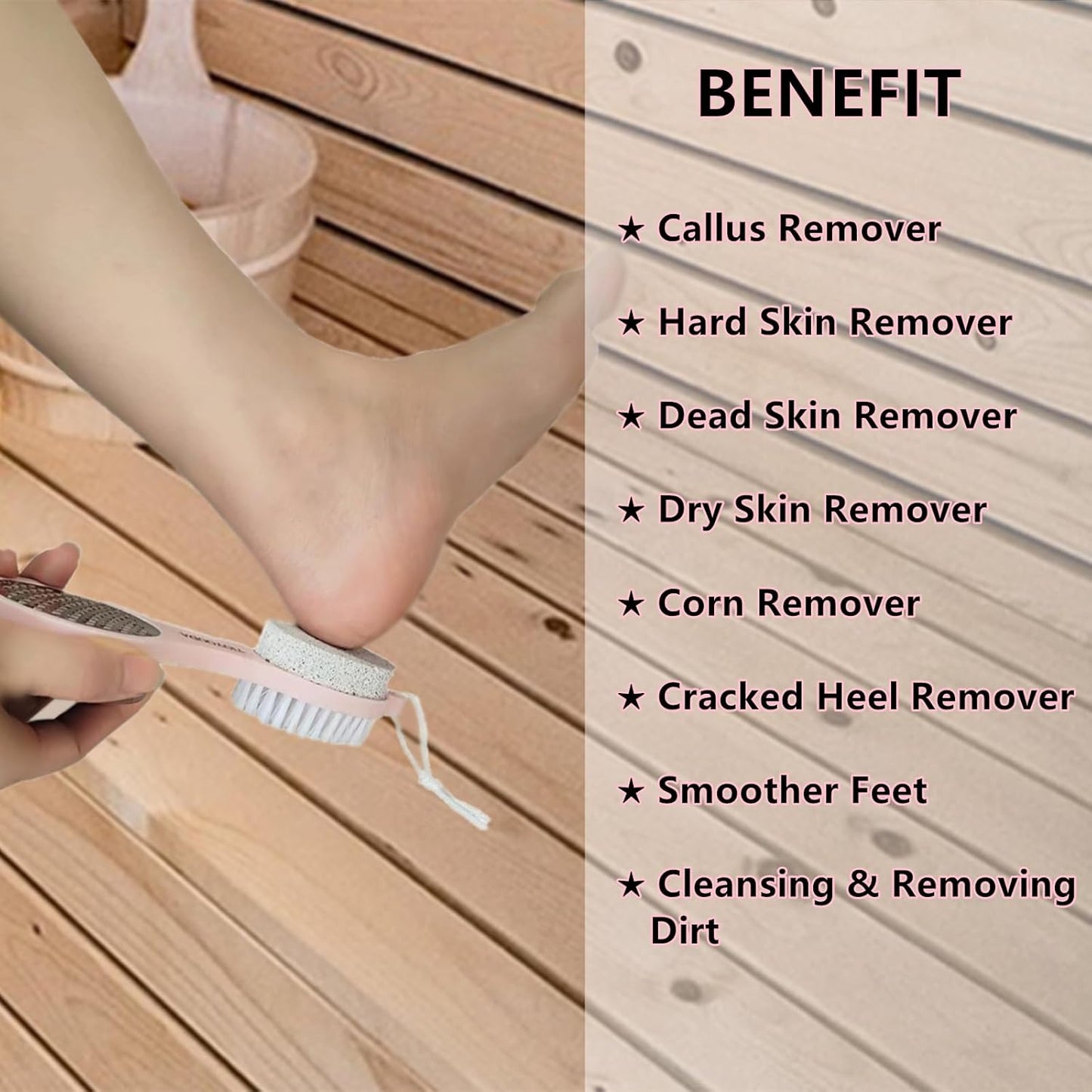 Foot File Callus Remover 5-in-1, 2 Pcs Feet Scraper Pedicure Tools with Pumice Stone, Scrubber Brush, Stainless Steel Foot Rasp and Sand Paper Debris Catcher, Multi Purpose, Pink