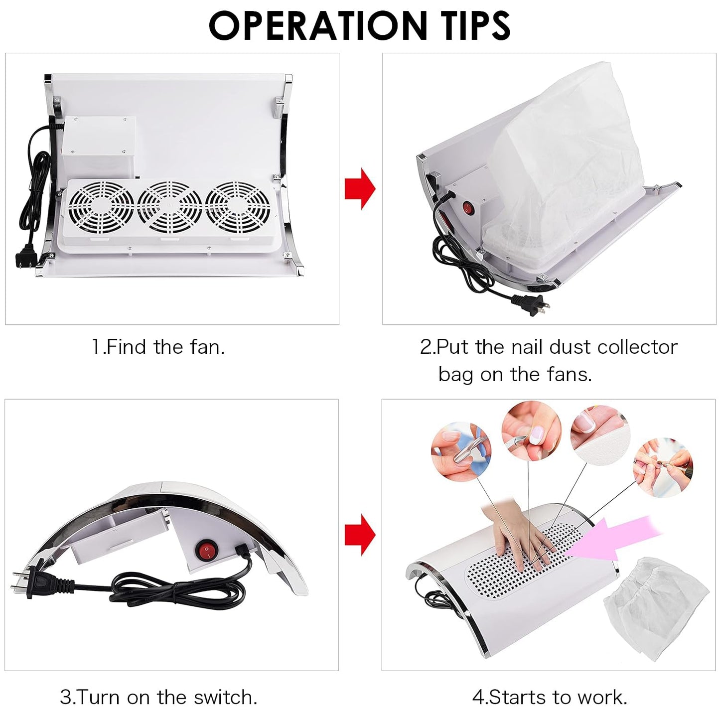 Nail Dust Collector Powerful Nail Vacuum Dust Collector, 40W Nail Dust Vacuum Cleaner Dust Extractor for Poly Nail, Acrylic Fan Vacuums Dust Suction Machine Manicure Dust Collector for Nails