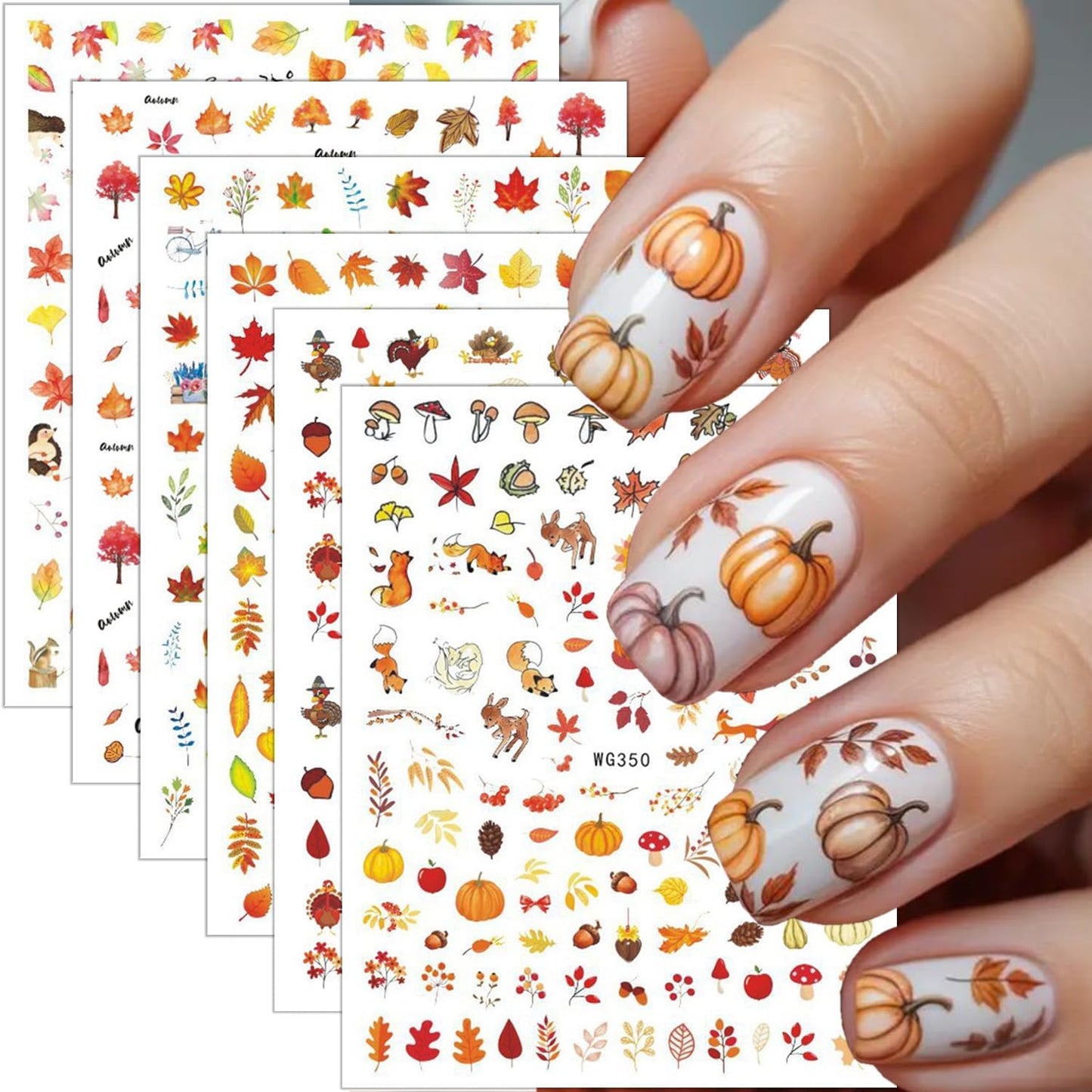 6 Sheets Fall Nail Stickers for Nail Art 3D Self-Adhesive Maple Leaf Nail Art Stickers Autumn Squirrel Pine Cone Pumpkin Nail Decals Thanksgiving Turkey Nail Design Sticker for Women Nails Decoration