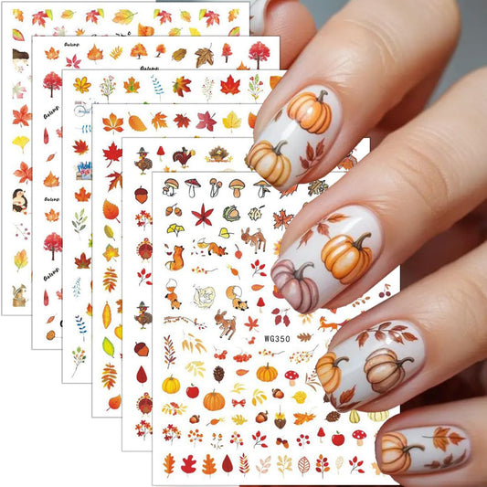 6 Sheets Fall Nail Stickers for Nail Art 3D Self-Adhesive Maple Leaf Nail Art Stickers Autumn Squirrel Pine Cone Pumpkin Nail Decals Thanksgiving Turkey Nail Design Sticker for Women Nails Decoration