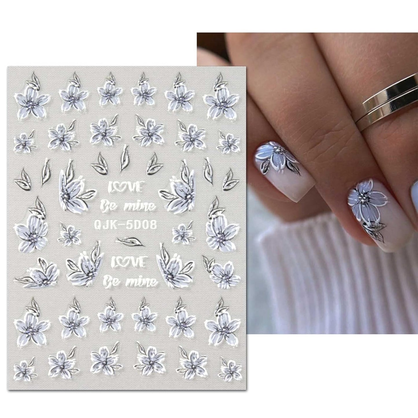 JMEOWIO 3D Embossed Spring Flower Nail Art Stickers Decals Self-Adhesive Pegatinas Uñas 5D Colorful Summer Floral Nail Supplies Nail Art Design Decoration Accessories 4 Sheets