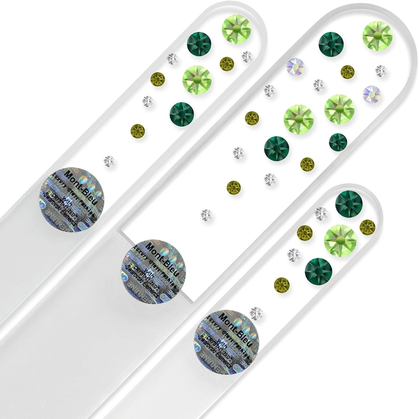 Mont Bleu Set of 3 Glass Nail Files Hand Decorated with Crystals - Handmade - Czech Tempered Glass
