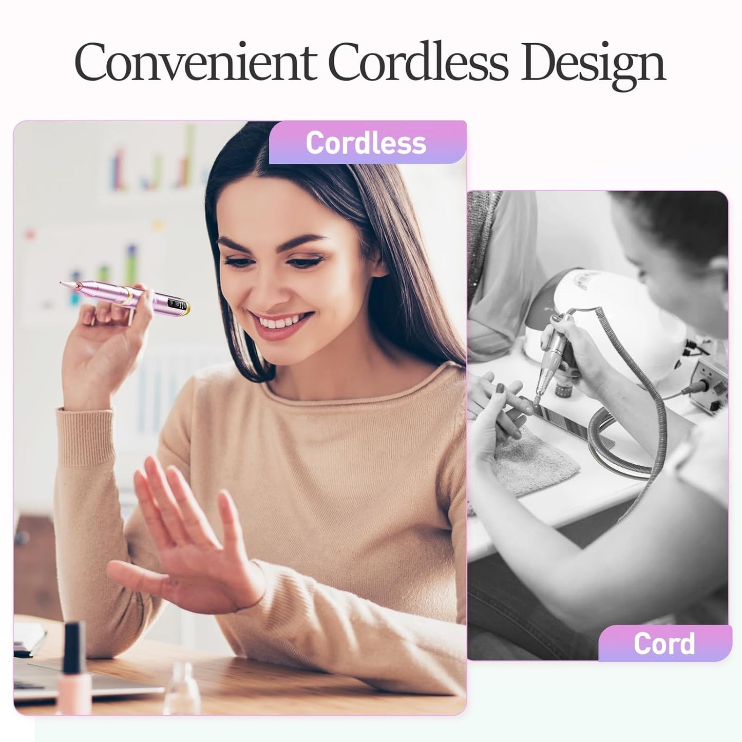 20000RPM Electric Nail Drill Rechargeable Compact Portable Efile Professional Manicure Cordless Pedicure Nail File Drill Kit for Acrylic Gel Nails and Home Salon Use