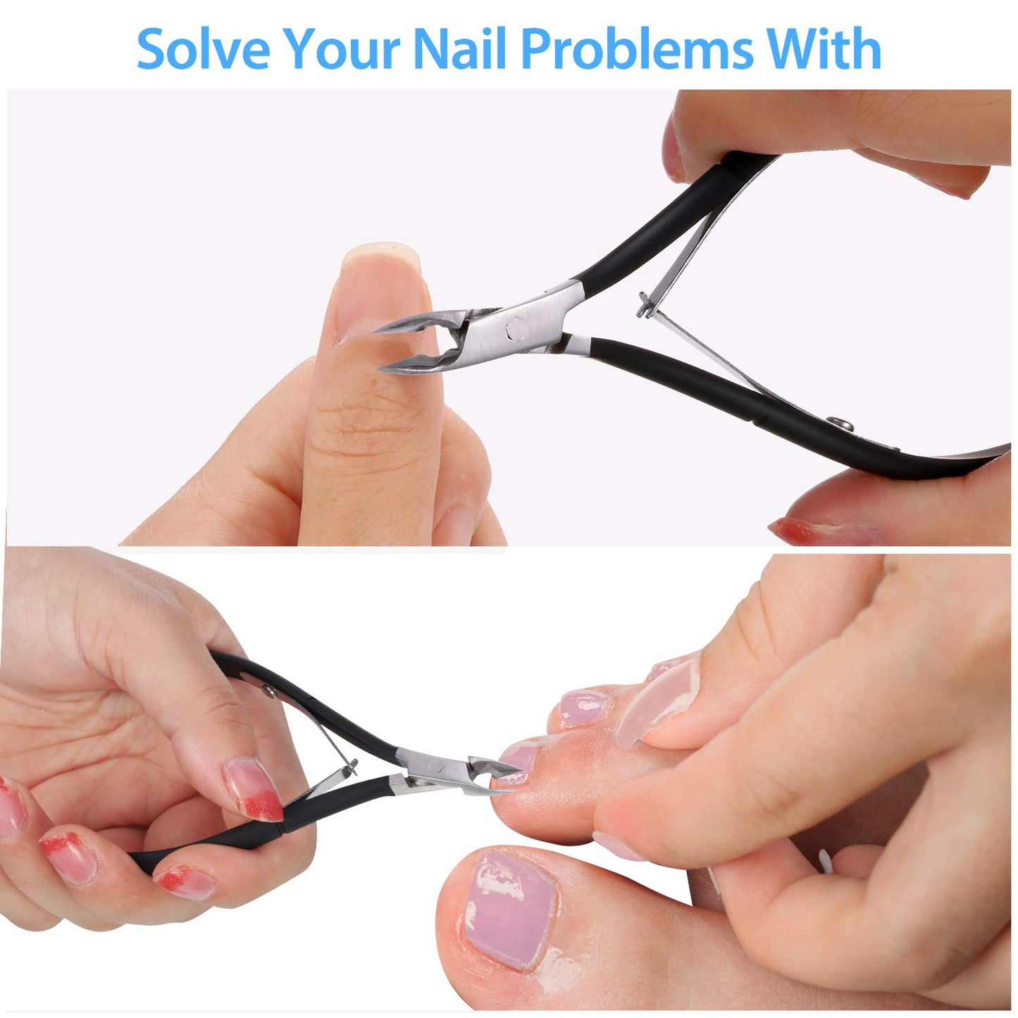 Mudder 3 Packs Cuticle Nippers Cutter Tool Stainless Steel Nail Cuticle Trimmer Remover with Pointed Blade Scissors Pedicure Manicure Tool for Fingernails Nails Care and Toenails(Black)
